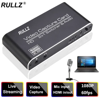 1080P 60FPS HDMI Video Capture Card USB 3.0 Įrašymo Plokštė Žaidimo Transliacija 3,5 mm Mikrofono Įvesties Garso 4K HDR Linijos 2x1 HDMI Jungiklis