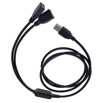 2 In 1 Vieno lizdo Dviejų Moterų Lizdas Usb 2.0 Extension Cable USB Duomenų Kabeliu Įkraunama Linijos Adapteris Juoda Ilgis 25cm 50CM 80CM