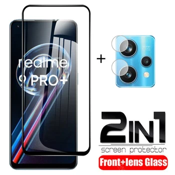 2in1 Visiškai Padengti Grūdinto Stiklo Atveju Realme 9 Pro+ Ekrano apsaugos KOLEGA Realmy 9 Pro Plus 9Pro Fotoaparato Objektyvą Apsauginės Plėvelės