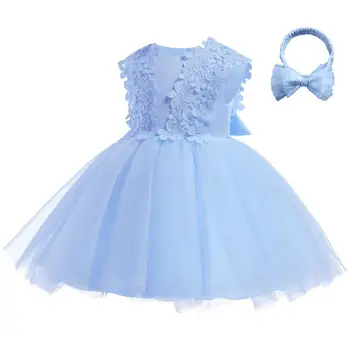 3-24M Rankovių Apvalios Kaklo Princesė Suknelė mergytę Su Lankelis Nėrinių Susiuvimo Sijonas Elegantiškas Ir Spalvingas Dizainas