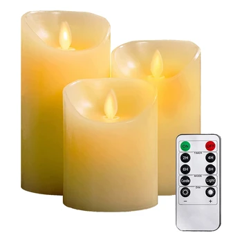 3PCS Flameless Žvakės 4In 5In 6In Baltos Būti Realus Šokių LED Liepsnos Nuotolinio Valdymo