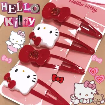 4pcs/set Hello Kitty Senovinių Raudonų Plaukų Įrašą Cute Girl Širdies Įrašą Animacinių filmų Kawaii Brangioji Mergina Šukuosena Draugo Dovaną