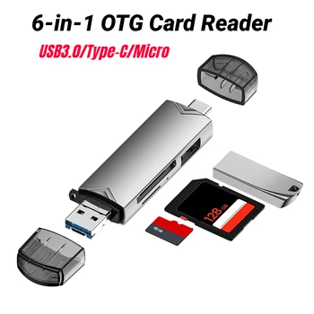 6-in-1, SD/TF Atminties Kortelių Skaitytuvas Nešiojamas USB/Tipas-C/Micro OTG Adapterio 5 Gb / s Duomenų Perdavimo Flash Drive 