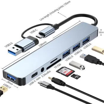 8 1 USB C Hub Multiport C Tipo Su 4K HD Adapterį Greitis 5.0 Gbps Dongle Docking Station USB 3.0/2.0 Ports 