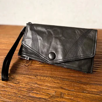 AETOO Avikailio kartus vyriškos piniginės ilgai stiliaus mygtuką minkšta oda plona stiliaus piniginė kortelės maišelį laikykite maišelį retro stiliaus