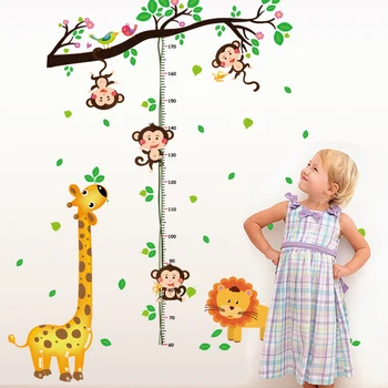 Draugiškas Animacinių filmų Gyvūnų Vaikai Aukštis Sienų Lipdukai Kūdikių Kambariai Puikus, Žirafa, Dramblys Katės Namų Dekoro PVC Vinilo Sienos Lipdukai