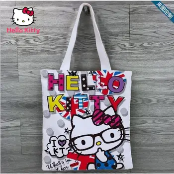 Hello Kitty mados lady mielas animacinių filmų moterų pečių maišą paprastas ir patogus nešiojamasis žalia pirkinių krepšys drobė maišelis