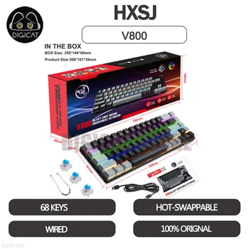 HXSJ V800 Mechaninė Žaidėjus Klaviatūros 68 Klavišus Laidinė Klaviatūra Hot-Swap RGB Šviesos Žaidimų Klaviatūra ABS Keycap Win/Mac/Linux Dovanos