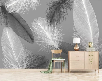 Individualizuotos fono paveikslėlį šiuolaikinės Šiaurės šalių plunksnų dekoratyvinis fonas sienos 3d kambarį, miegamąjį, TV, sofa freskomis 3d tapetai