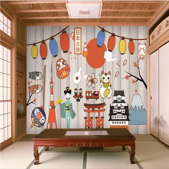Japonijos Turizmo Maisto, Lankytinų vietų, Kultūros Cartoon Tapetai, Freskos 3D Japonų Virtuvė, Suši Restoranas Pramonės Dekoro Sienos Popieriaus