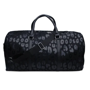 Juodas Leopardas PU Odos Weekender Duffle Bag Atsitiktinis Travel Tote Didelės Talpos Bagažo Krepšiai，su Petį, vienos Nakties Krepšiai