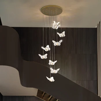 Kopėčių Liustra Nordic Light Luxury Aukštų Duplex Ilgai Liustra Šiuolaikinės Kūrybos Dekoratyvinis Drugelis RevolvingStair Liustra