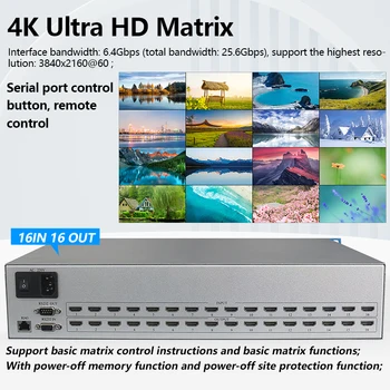 Matricos Jungiklis kaip hdmi2.0 16x16 4K 60Hz HDCP2.2 Profesional Stovo HDMI suderinamus Splitter 16 16 iš su HDMI Garso ir Vaizdo Perjungimas