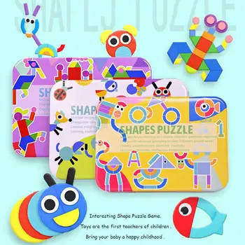 Medinės 3d Puzzle Valdybos Žaislai Vaikams, Kūdikiams Montessori Pažinimo Spalva Tangram Dėlionės Švietimo Vaikų Dovana Žaislai