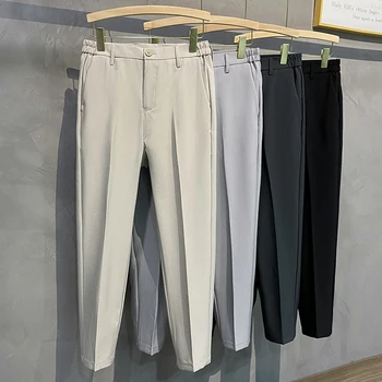 Pavasarį, Vasarą Vyrams Plonas Kostiumas Kelnės Korėjos Mados Verslo Biuro Streetwear Vyrų Drabužiai Atsitiktinis Palaidų Kietas Tiesios Kelnės