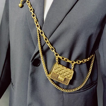Prabangos Dizaineris Grandinės Diržo Moterų Mini Juosmens Aukso Metalo Maišelį Išskaptuotas Maišelį Juostos Kutas Kūno Papuošalai, Aksesuarai