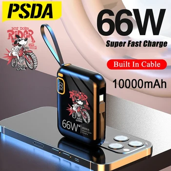 PSDA 3D Galia Banko 10000mah PD20W Nuimamas USB C TIPO Kabelis Dvi-būdas Greitas Įkroviklis Mini Powerbank 
