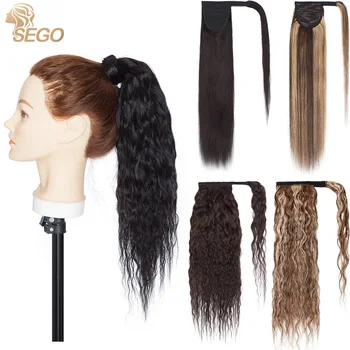 SEGO 80G-95G Kukurūzų Banguoti, Ilgi plaukai surišti į uodegą Hairpiece Wrap Žmogaus Plaukai Ne Remy Įrašą Plaukų priauginimas Ombre Rudas Ponis Uodega Šviesūs
