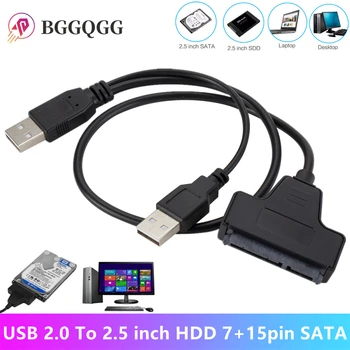 USB 2.0 Iki 2.5 colių HDD 7+15pin SATA Kietąjį Diską Laido Adapteriu Kompiuterio Kabeliai, Jungtys Usb, Sata Adapteris Kabelio Paremti Vsd Sunku
