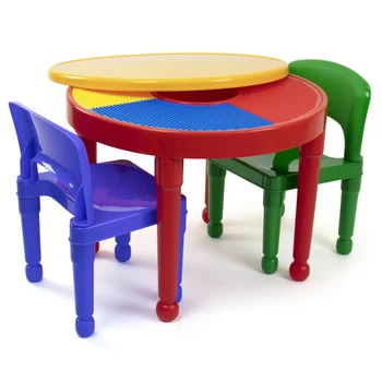Vaikai 2-in-1 Plastikinių Sausas Ištrinti ir Veikla, Stalas ir 2 Kėdės Nustatyti, Raudona, Žalia ir Mėlyna