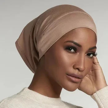 WLP vientisos Spalvos Musulmonų Hijabs Kepurės Underscarf Moterų Medvilnės Šydas Musulmonų Šalikas Rait Galvos Hijab variklio Dangčio Skrybėlę Islamo galvos Apdangalai