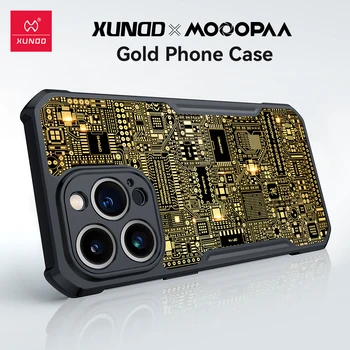 Xundd X Mooopaa Gryno Aukso Atveju iPhone 12 13 14 Pro Max Padengti Rankų darbo, Originalus Apkalos Ateityje Grandinės Prabanga atsparus smūgiams Atveju