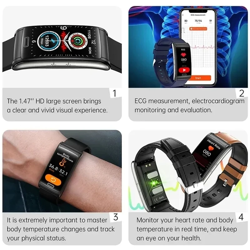 Cukraus kiekis kraujyje, EKG+PPG Naujas Smart Watch Vyrų Sangao Lazeriu Sveikatos, Širdies ritmą, Kraujo Spaudimą Sporto Laikrodžiai IP68 Vandeniui Smartwatch