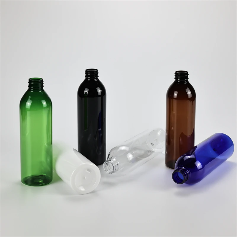 250ML X 25 tuščias apvalus peties plastikinis buteliukas su kairės ir dešinės jungiklis losjonas aliuminio siurblys nešiojamų konteinerių šampūnas