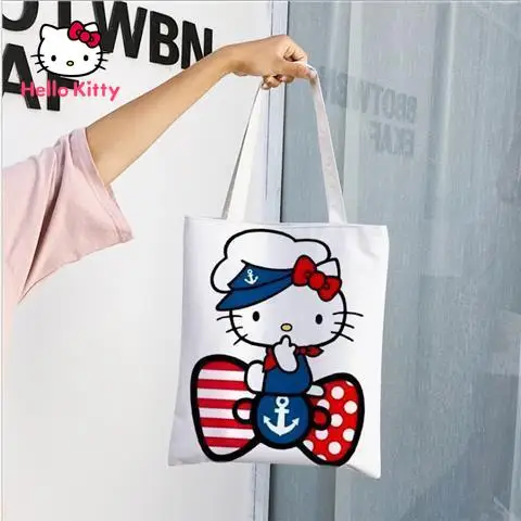 Hello Kitty mados lady mielas animacinių filmų moterų pečių maišą paprastas ir patogus nešiojamasis žalia pirkinių krepšys drobė maišelis